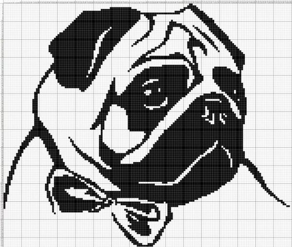 Вышивка Мопс монохром