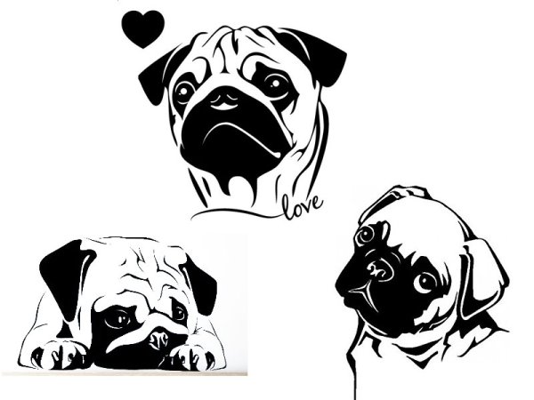 Мопс контур сбоку вектор