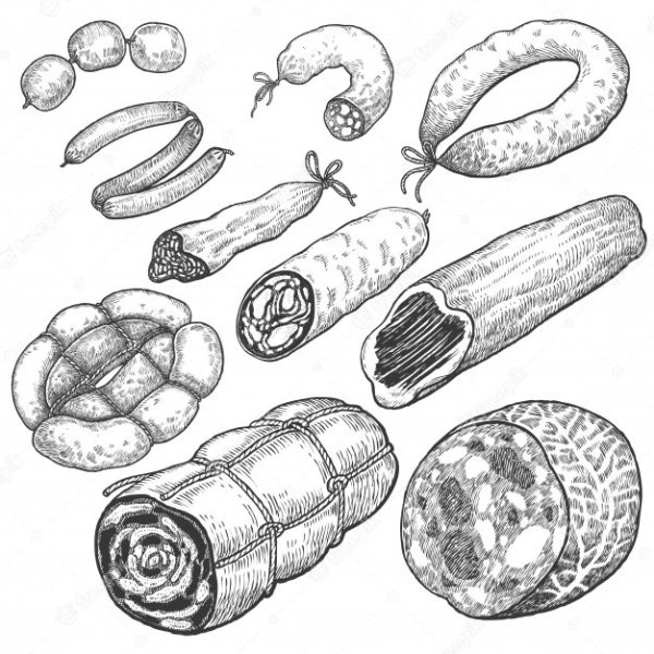 Раскраска колбаса сосиски