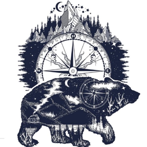 Тату медведь с компасом