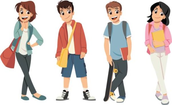 Мультяшные школьники подростки