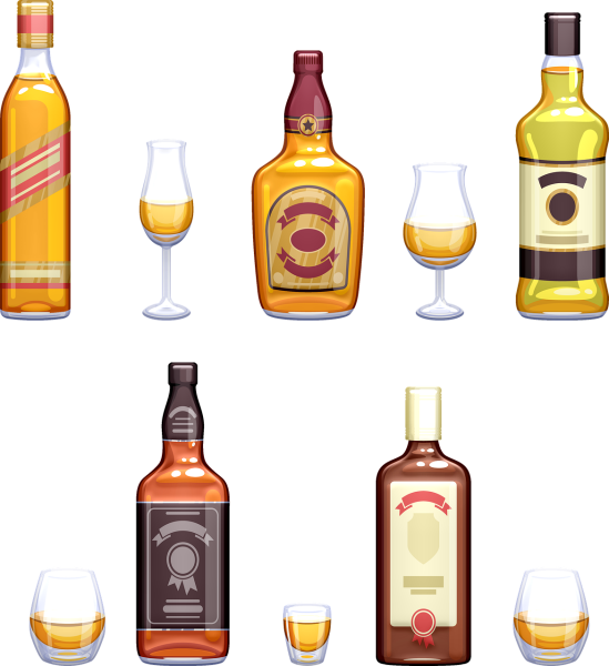 Спиртные напитки на белом фоне