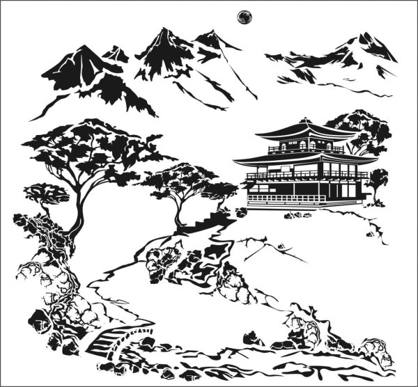 Векторный пейзаж в китайском стиле