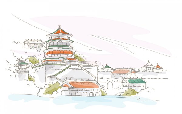 Достопримечательности Китая на белом фоне