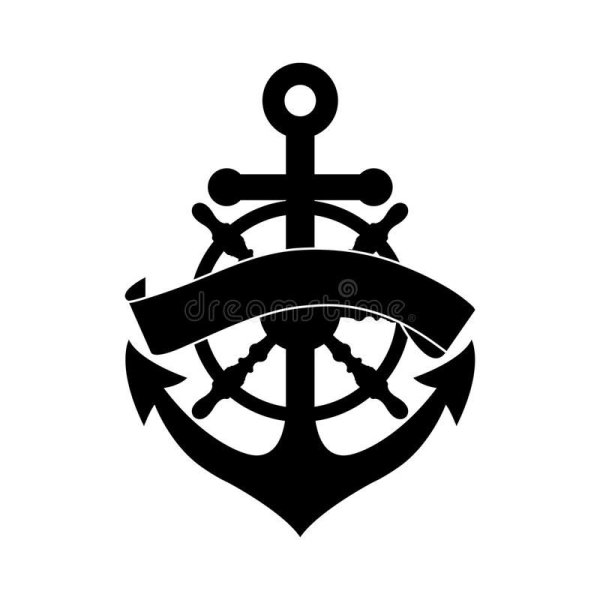 Якорь и штурвал черно белый