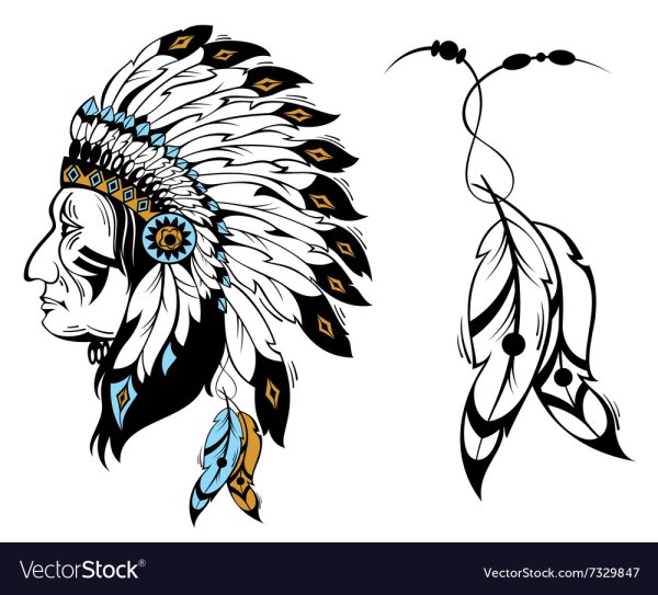 Силуэт индейца с перьями