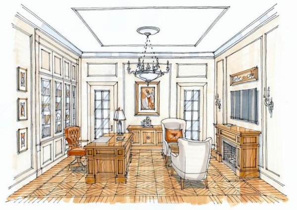 Наброски интерьер кабинет