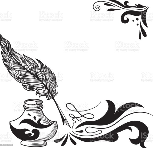 Перо и чернильница трафарет