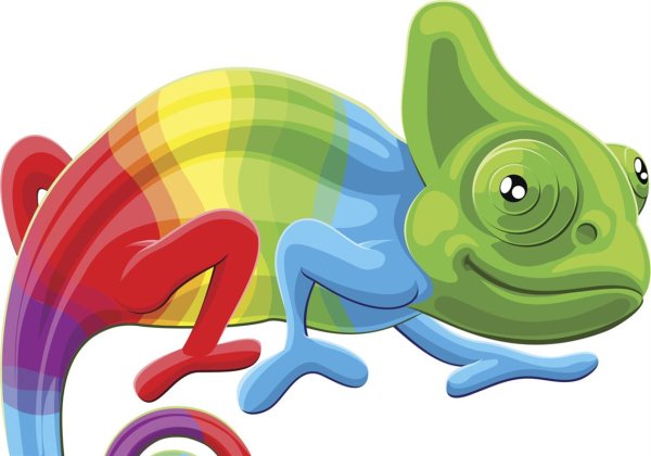 Разноцветный хамелеон рисунок на прозрачном фоне