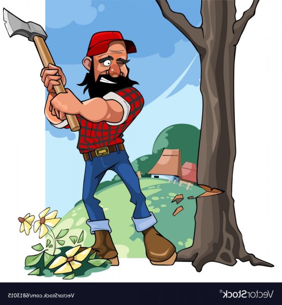 Дровосек рубит дерево