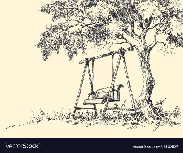 Качели на дереве карандашом