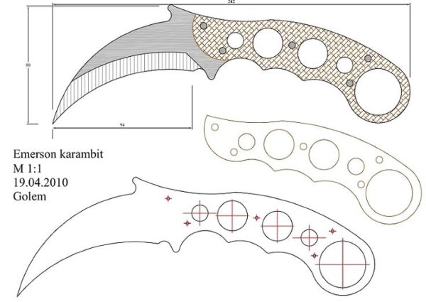 Нож бабочка КС го чертеж