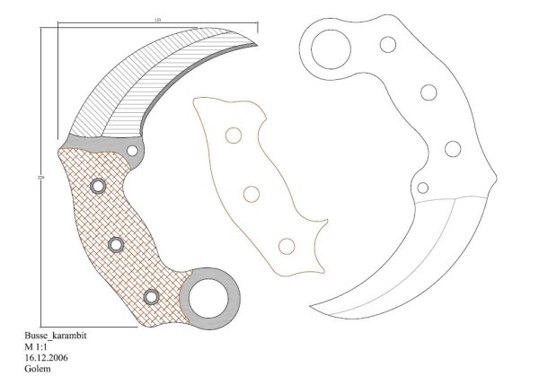 Нож керамбит из дерева чертежи