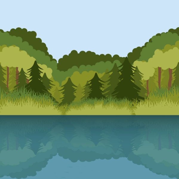 Мультяшные пейзажи с озером
