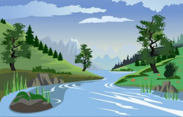 Лес река вектор