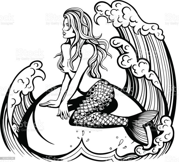 Русалка черно белая