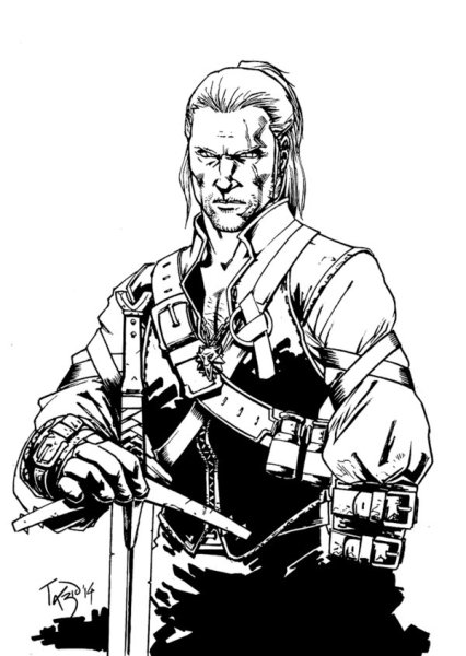 Геральт из Ривии черно белый