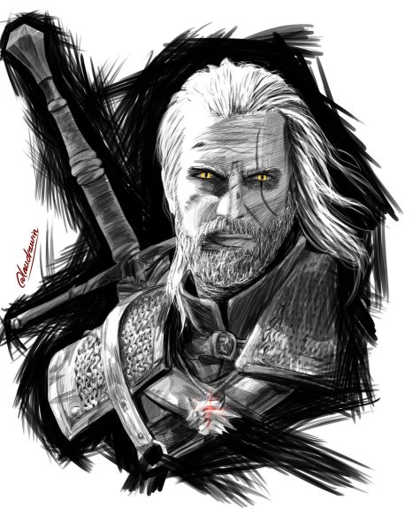 Геральт из Ривии черно белый