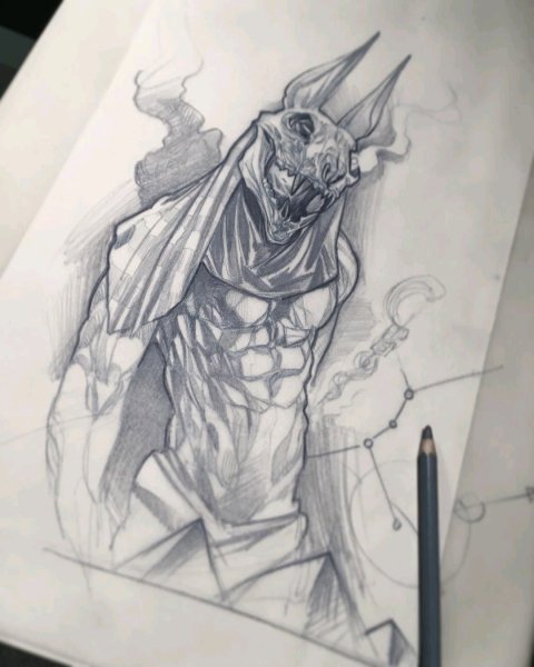 Анубис арт карандашом