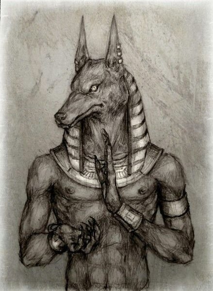 Анубис тату эскиз черно белый