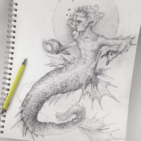 Русалка со спины карандашом