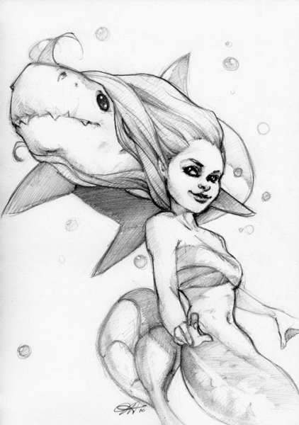 Рисунок русалки без волос