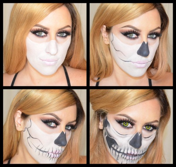 Лёгкий макияж на Хэллоуин гуашью