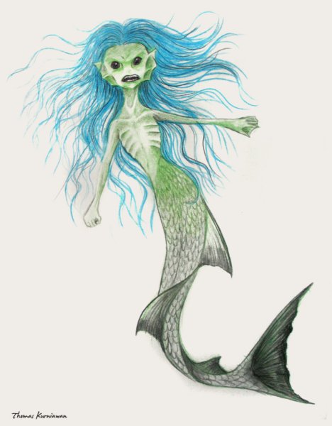 Русалка эскиз тату чб