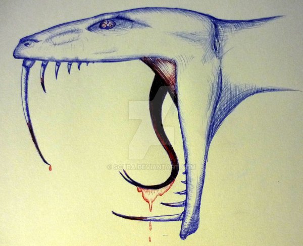 Срисовка змеи с открытым ртом