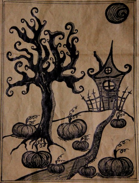 Хэллоуин рисунок гелевой ручкой