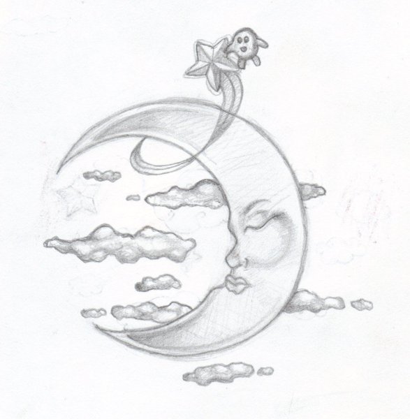 Рисунок Луны карандашом для срисовки