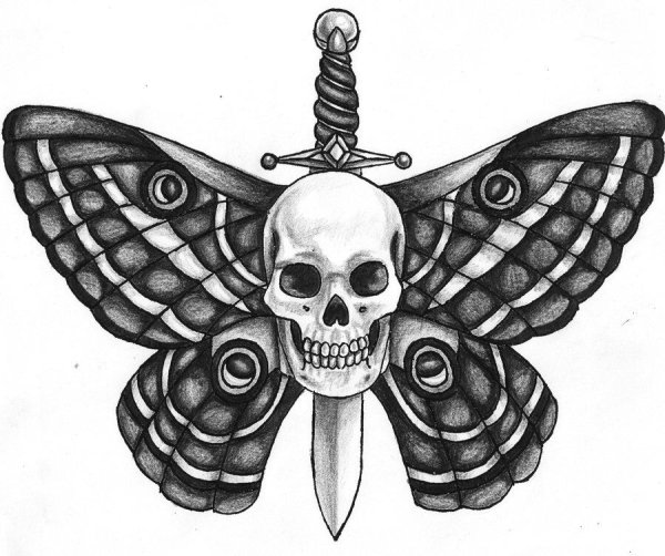 Тату мотылек с черепом