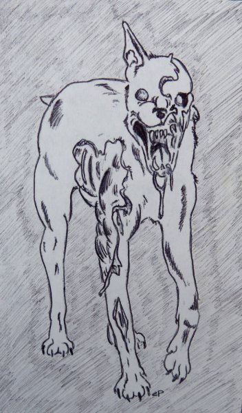 Злая собака зомби карандашом