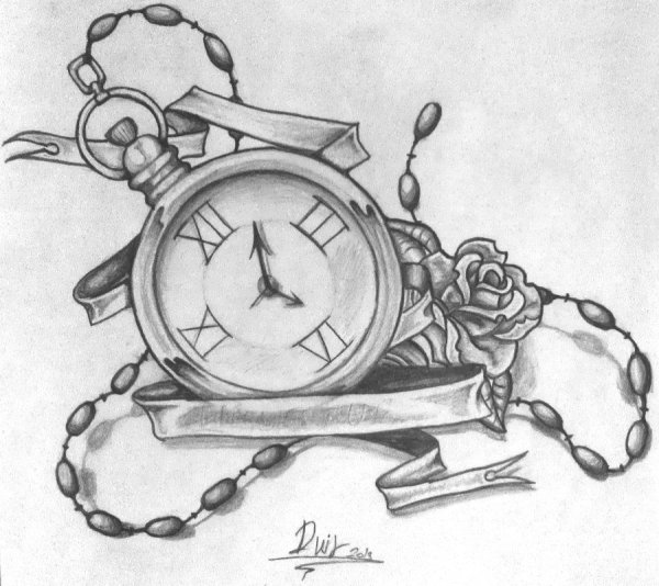 Карманные часы тату эскиз