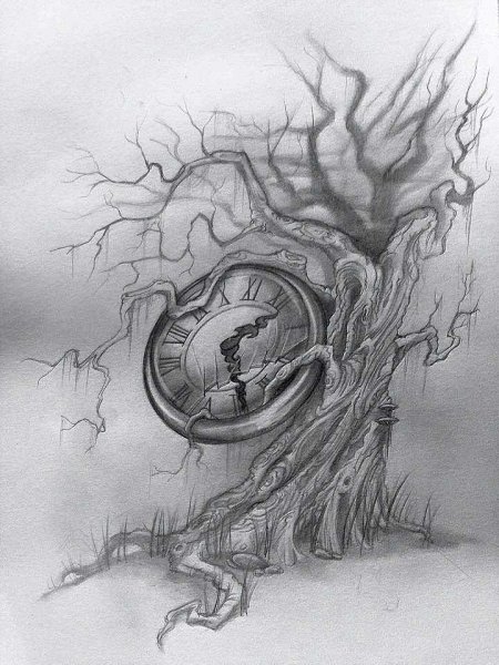 Тату часы и дерево