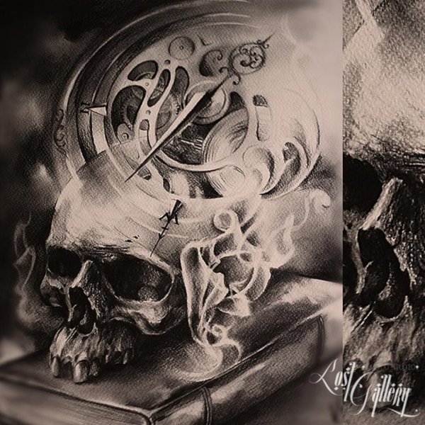 Тату череп с песочными часами