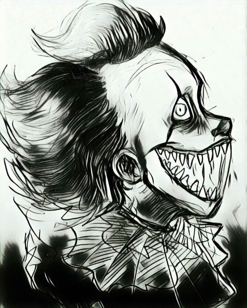 Страшный клоун черно белый