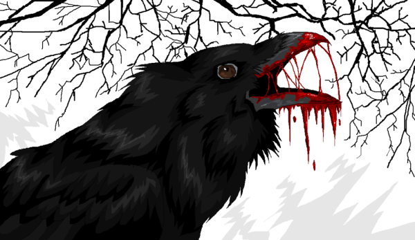 Черный ворон с красными глазами