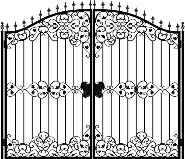 Кованые ворота на белом фоне