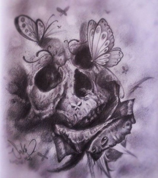 Эскиз бабочка с черепом