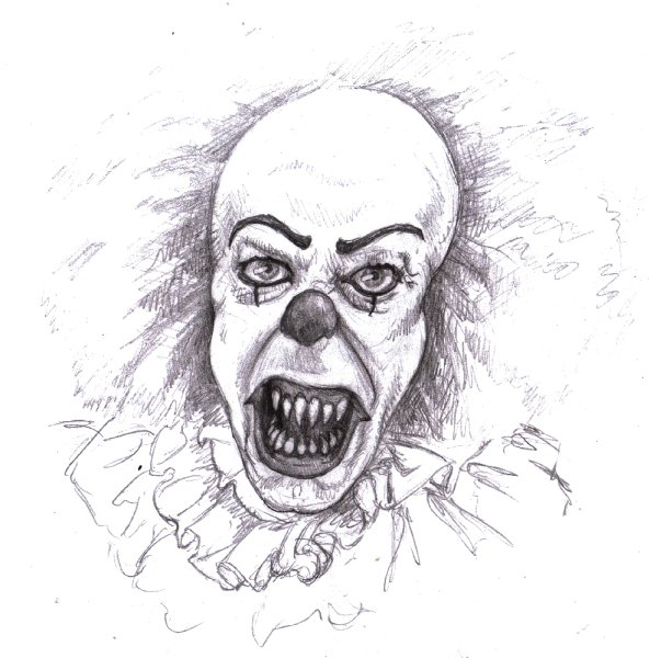 Страшный клоун карандашом