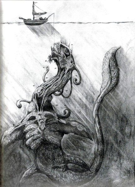 Морские чудовища карандашом
