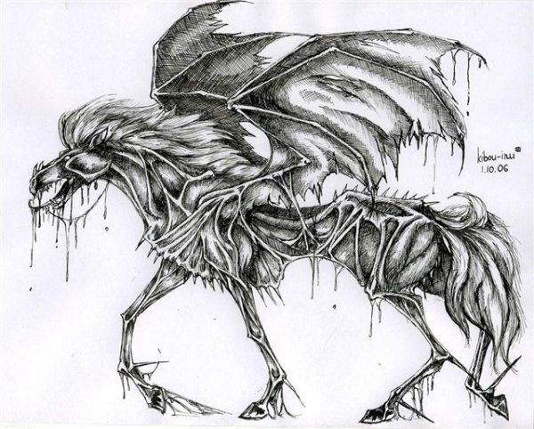 Мистические лошади карандашом