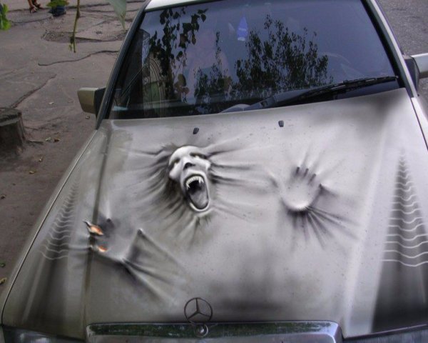 Аэрография на стекле автомобиля