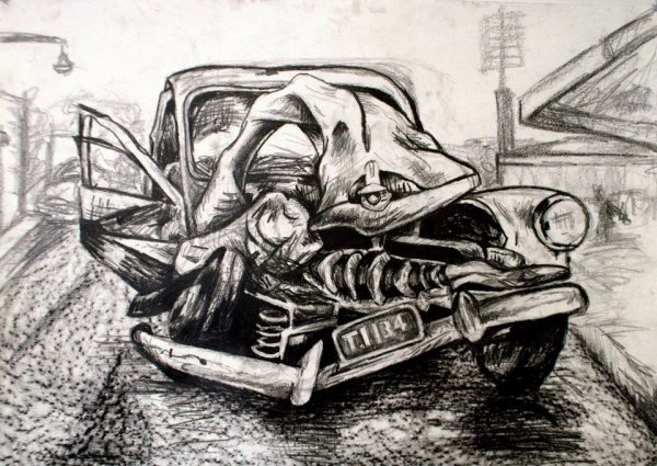 Разбитая машина нарисованная