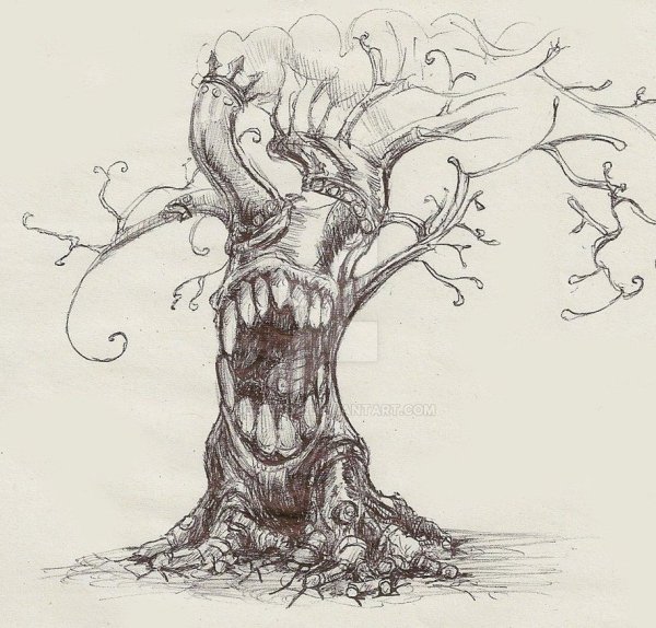 Страшное дерево карандашом