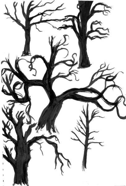 Готические деревья карандашом