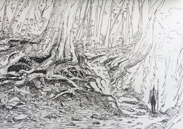 Лес гелевой ручкой