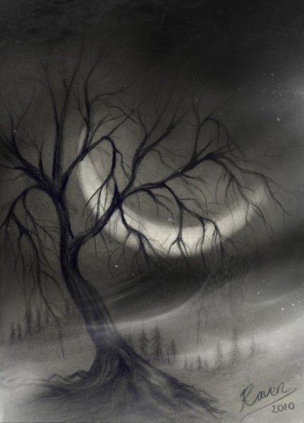 Ночной пейзаж карандашом