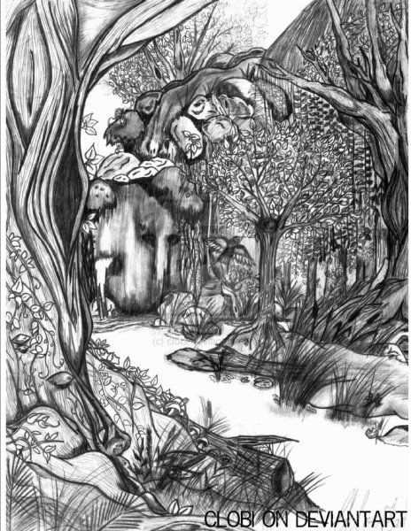 Волшебный лес карандашом